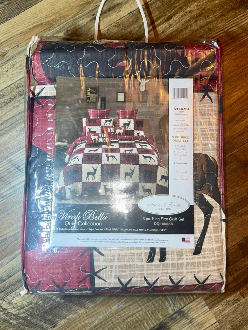 Quilted King-Size Quilt Set - Red, Black & Cream